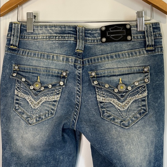 Harley-Davidson Skinny Embellished Low-Rise Wash Jeans 99161-16VW Size 6 - Picture 3 of 16
